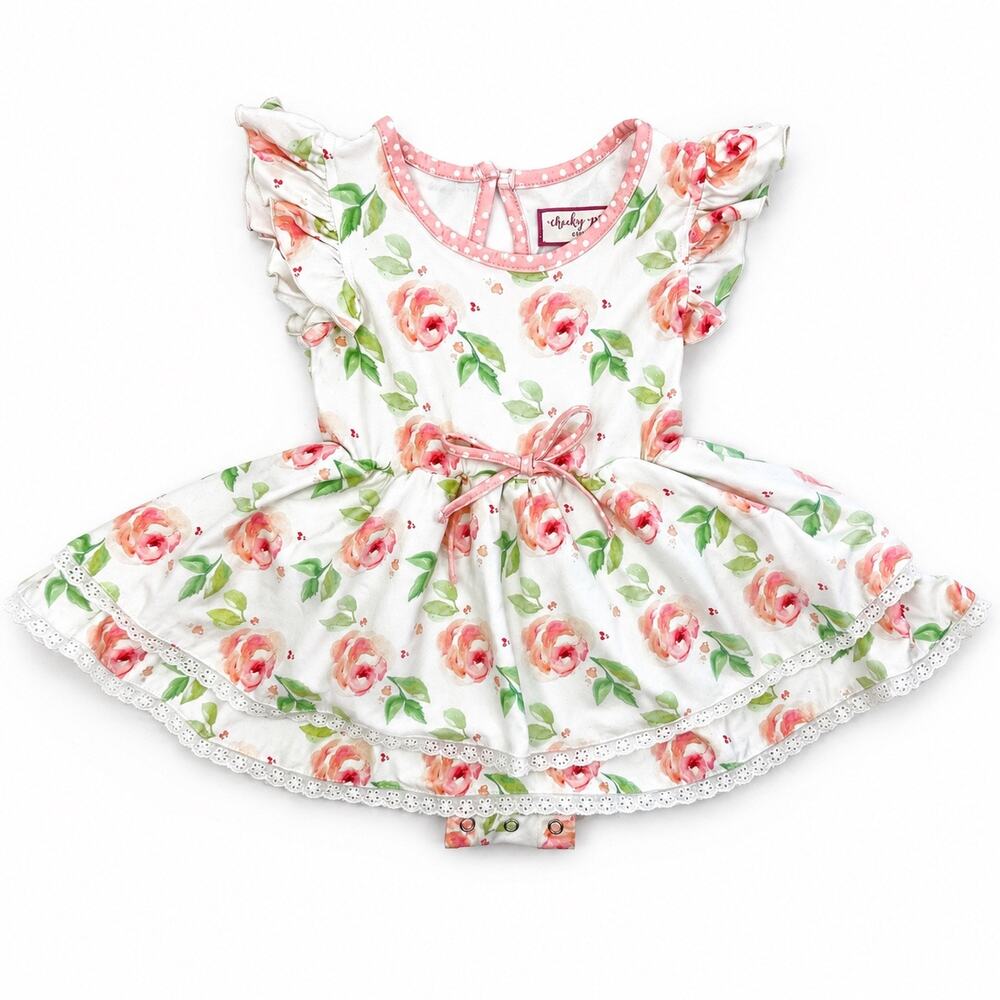 Cheeky Plum Floral Twirl Bodysuit Dress 2T Cottagecore Pink Rose Boutique Girl